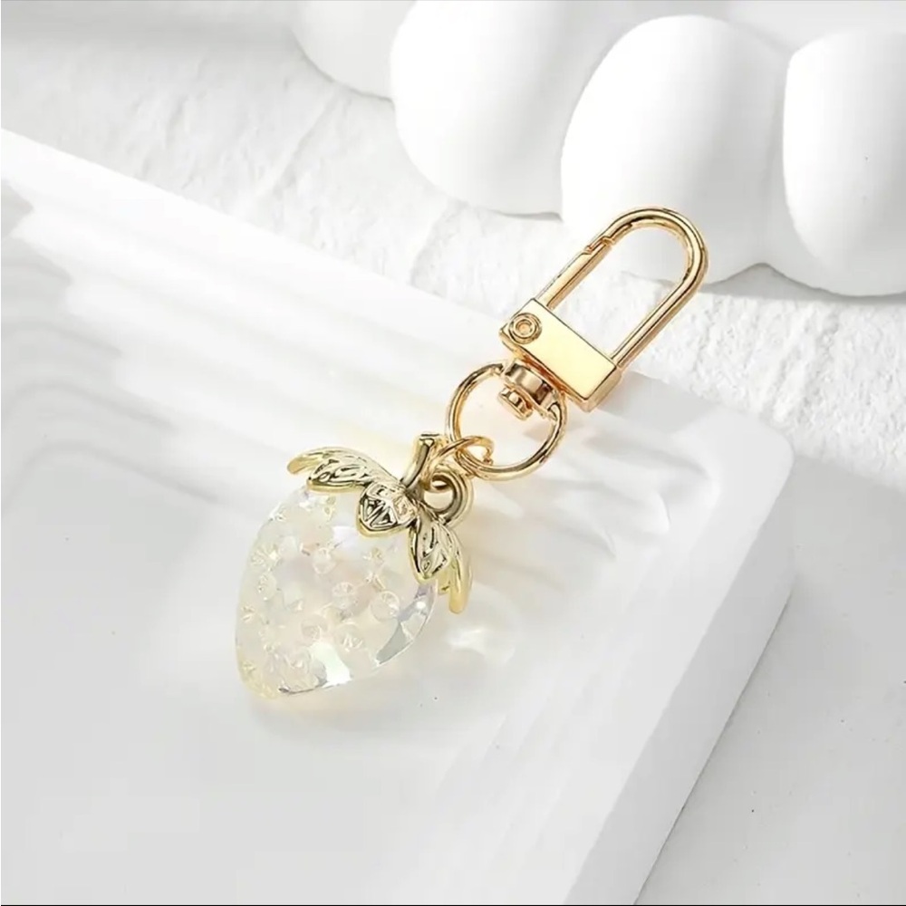Strawberry Transparent Handbag Charm KeyChain Cottagecore Fruity Gift - Yellow
